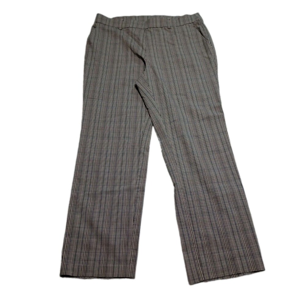 Rafaella Womens Plaid Dress Pants Size 16 Stretch Glen Check Work Trousers Brown